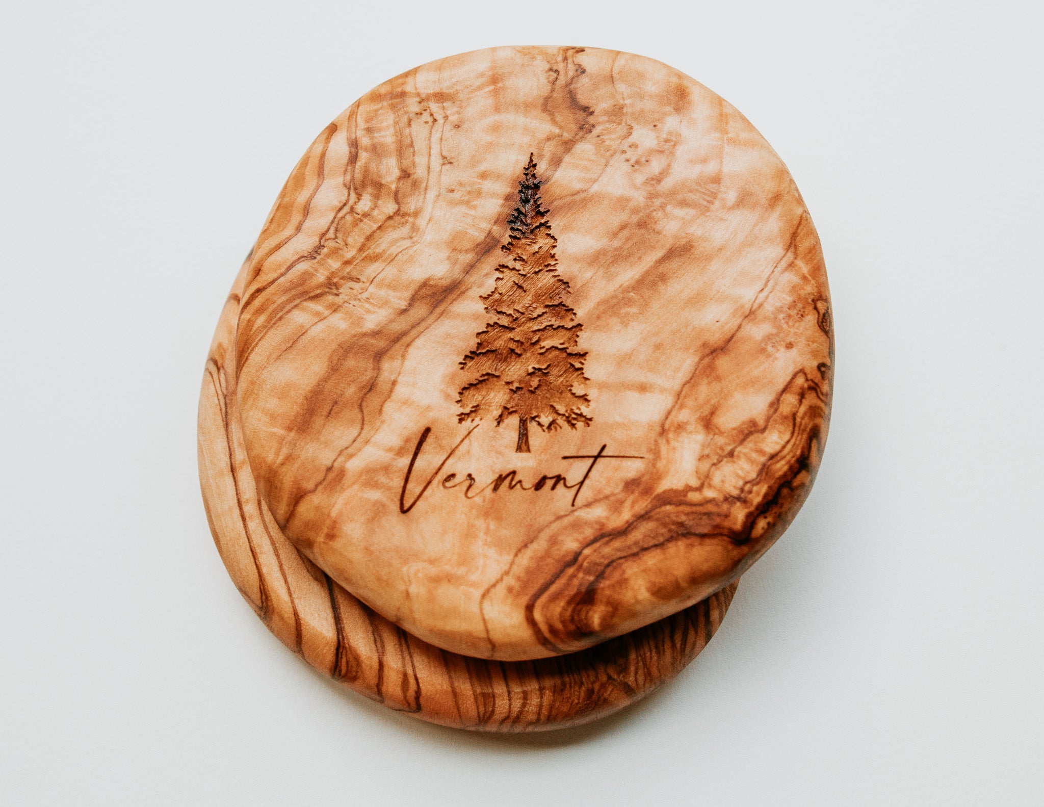 Olive Wood Coaster Set with Pin Holder - Forest Decor