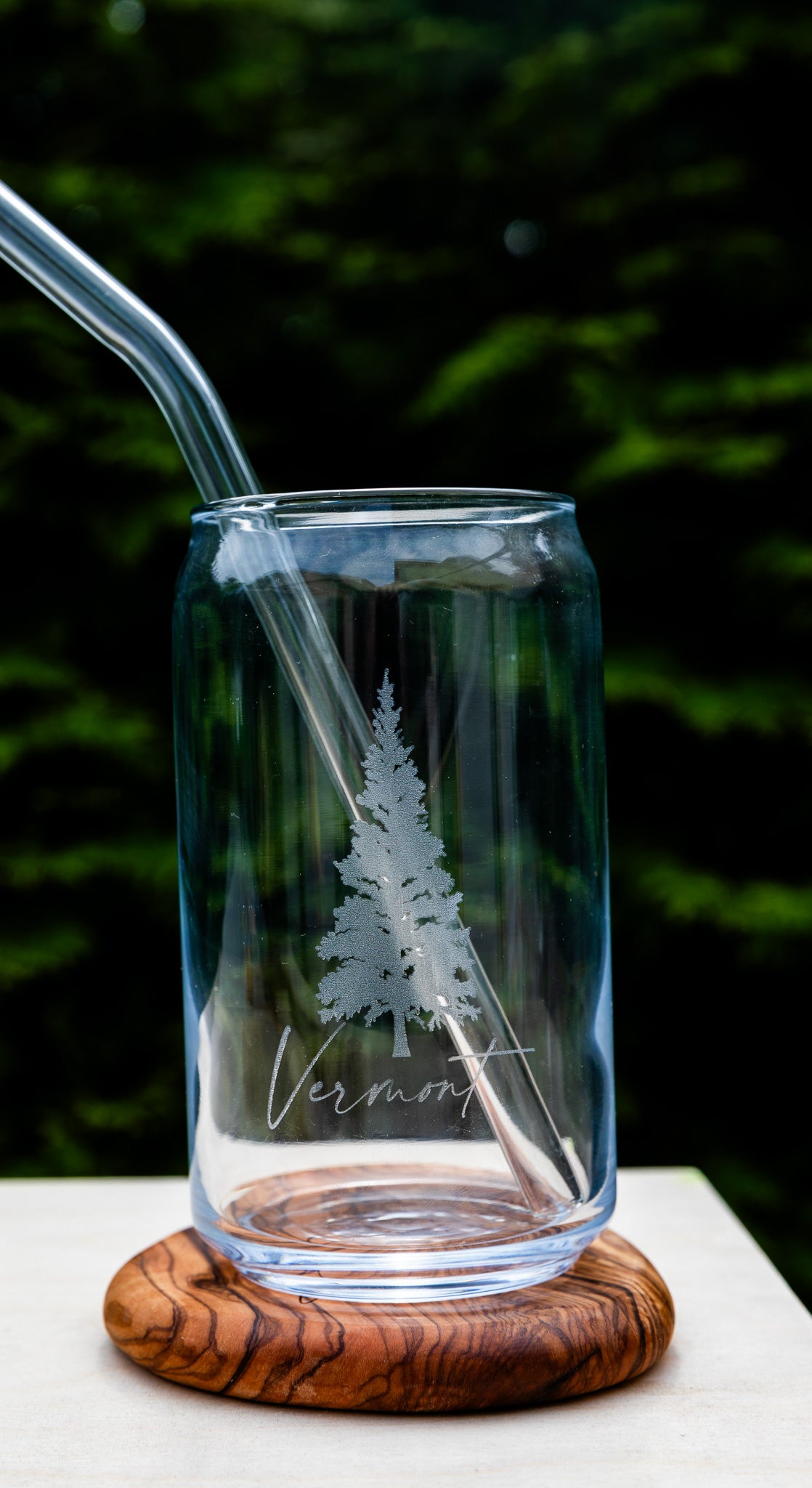 Vermont Pine Tree Etched Stemless Wine Glass - 15 oz