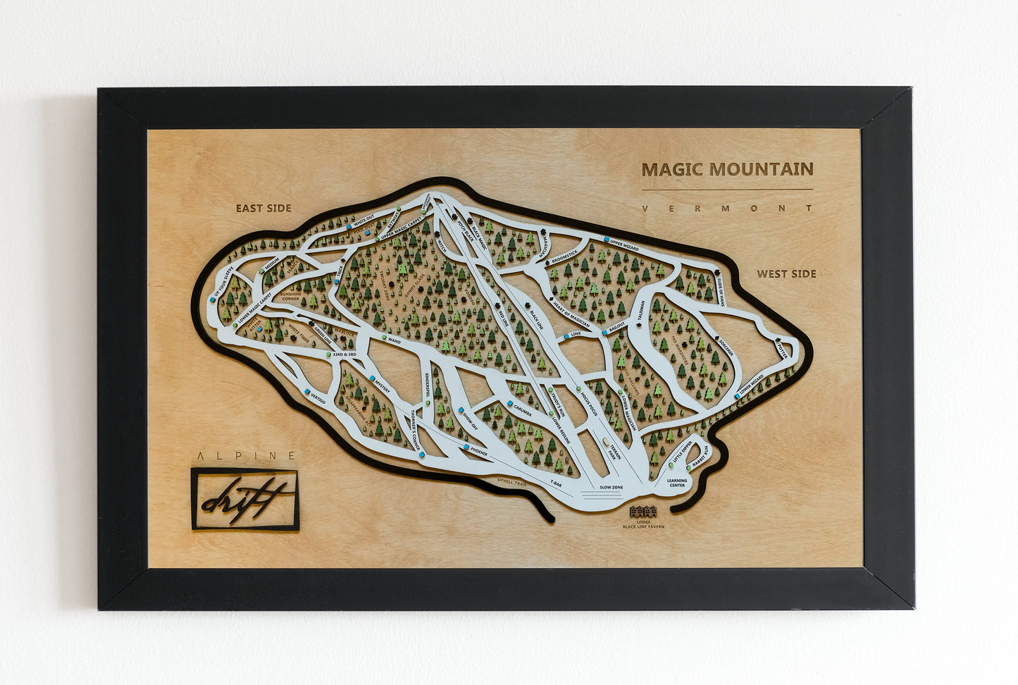 Magic Mountain Vermont Wooden Ski Map | Winter Ski House Décor | Wood Ski Map | Snowboard Art