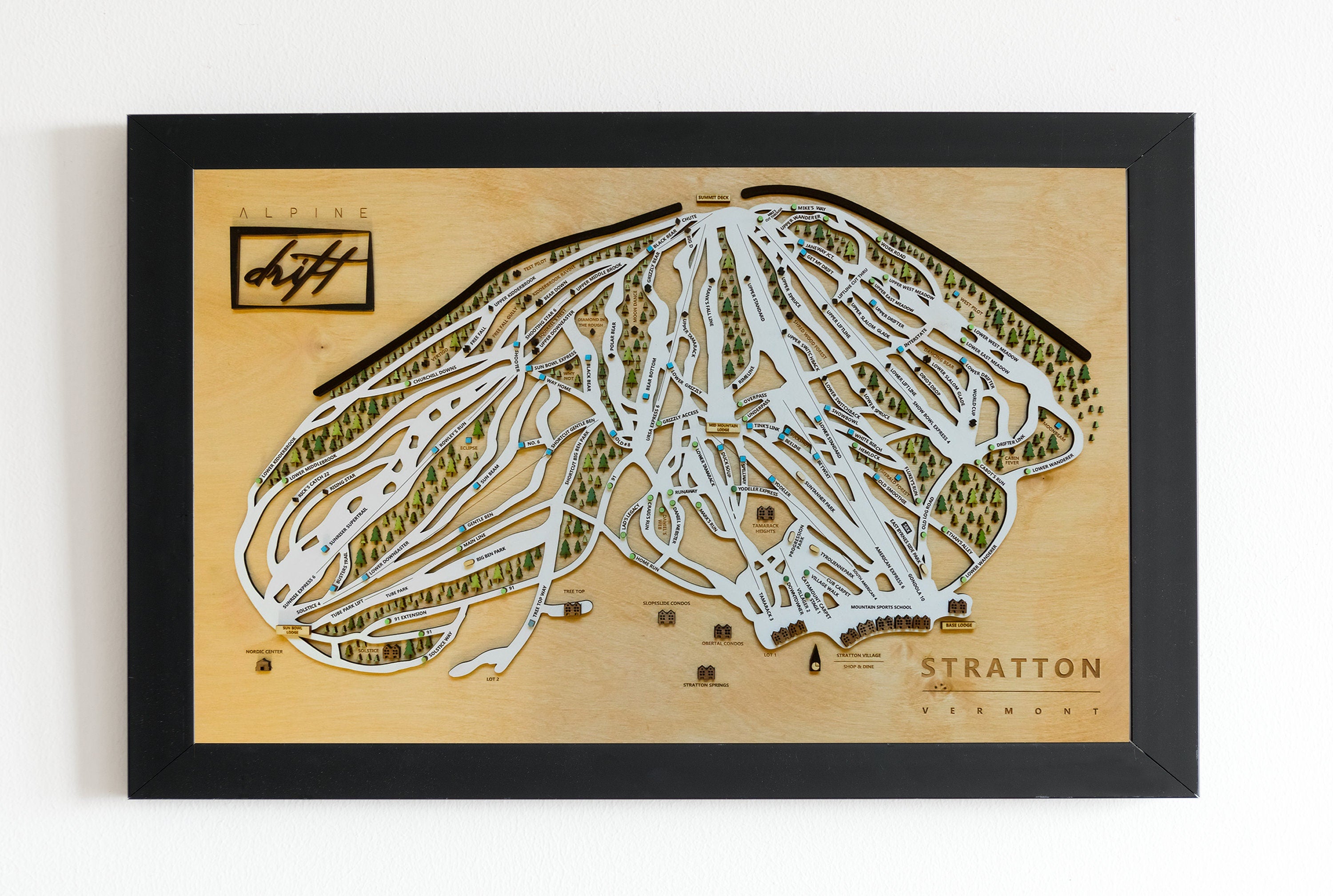 Stratton Vermont Wooden Ski Map | Custom Ski Map Art | Skiing