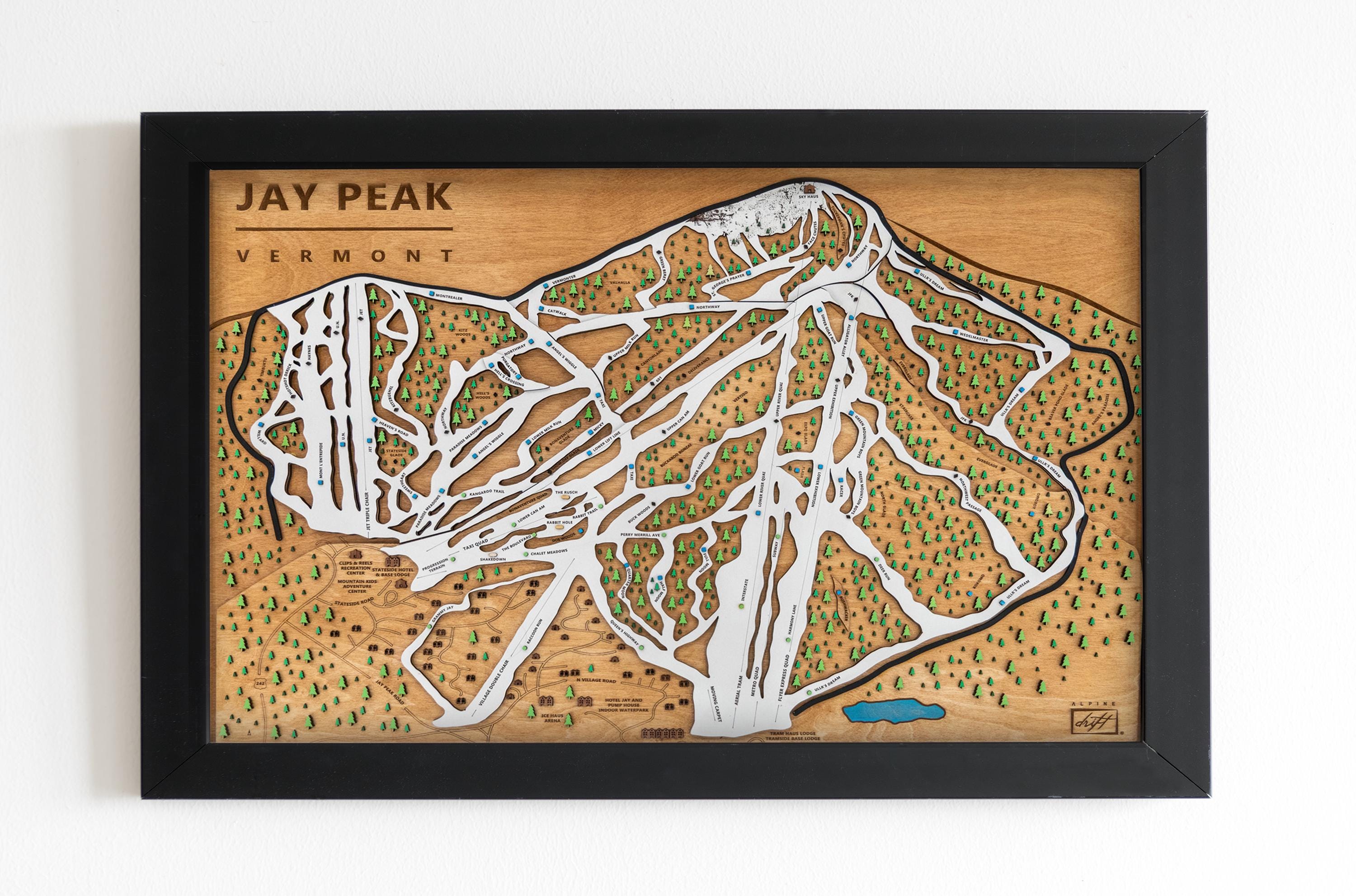 Jay Peak Ski Map | Layered Wooden Ski Trail Map | Vermont Mountain