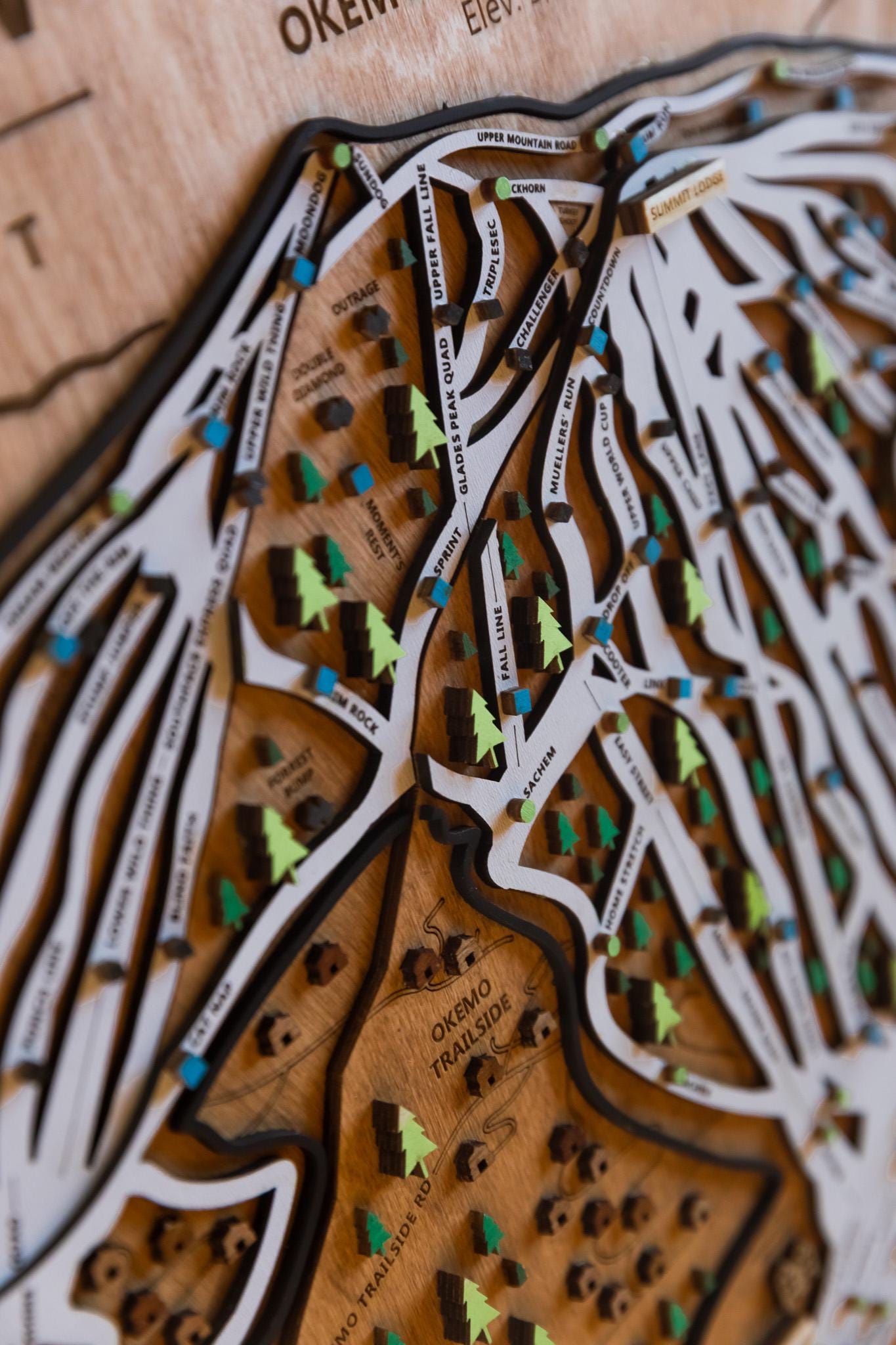 Okemo Ski Map | Layered Wooden Ski Trail Map | Vermont Mountain