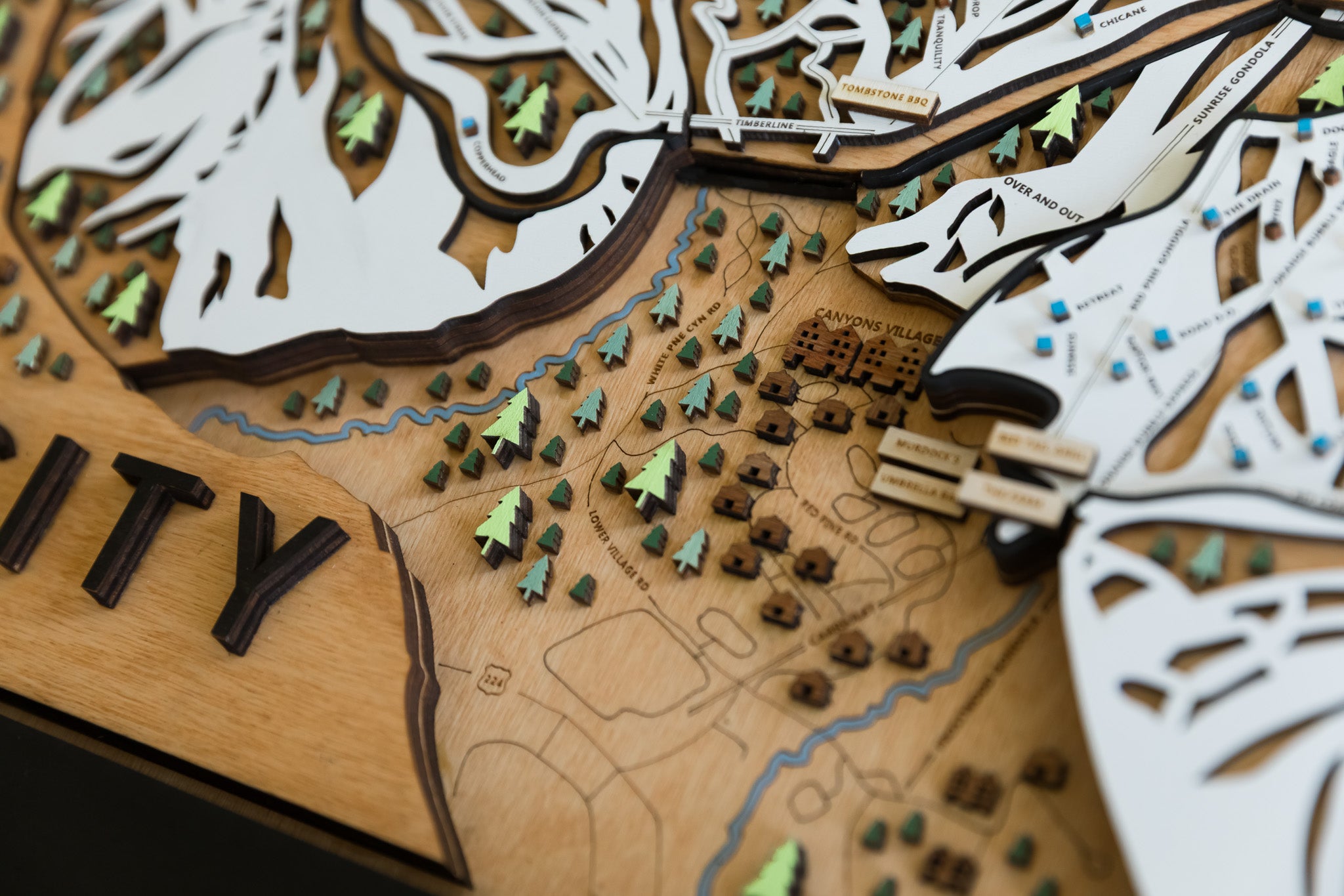 Park City Ski Map | Layered Wooden Ski Trail Map | Utah Mountain