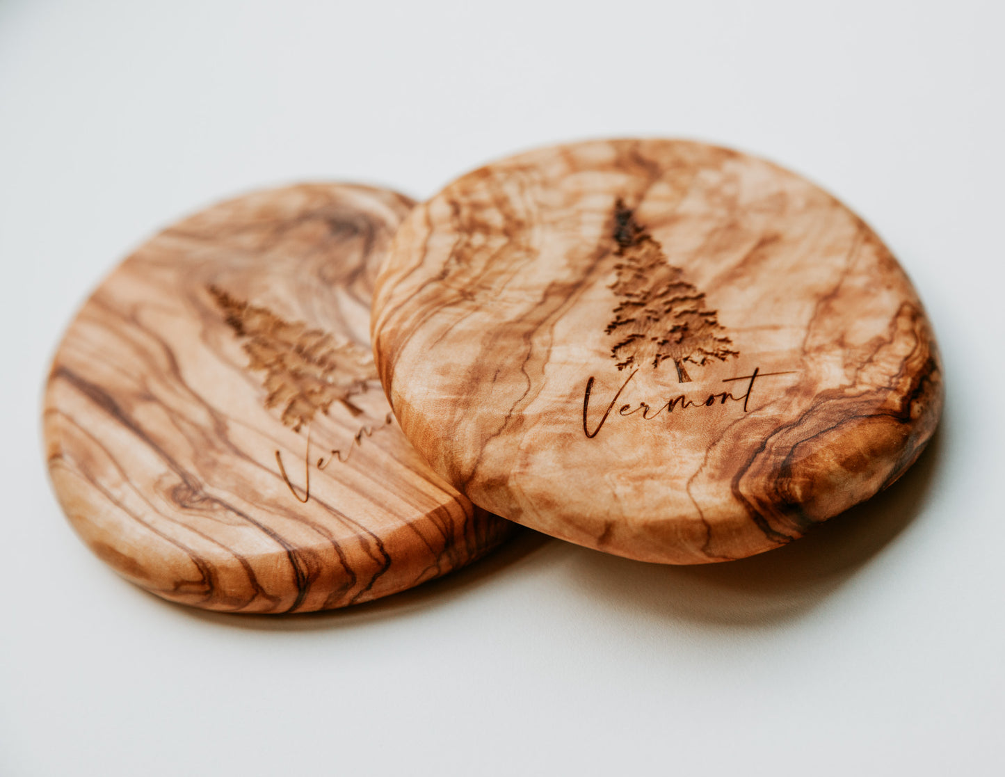 
                  
                    Vermont Pine Tree Olivewood Coasters ski gift
                  
                