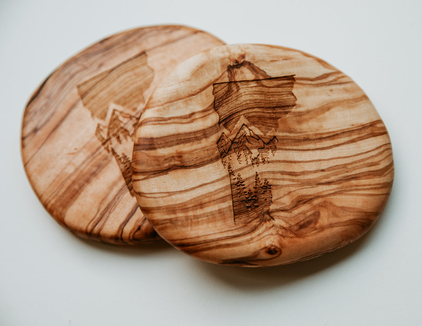 Vermont Mountain Outline Engraved Olivewood Coasters ski gift