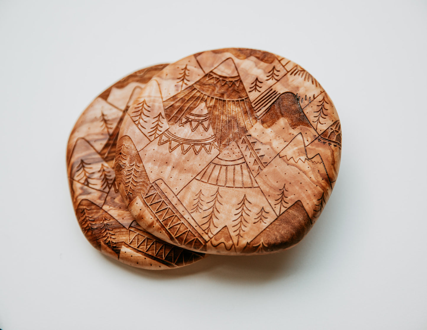 
                  
                    Mountain Engraved Olivewood Coasters
                  
                