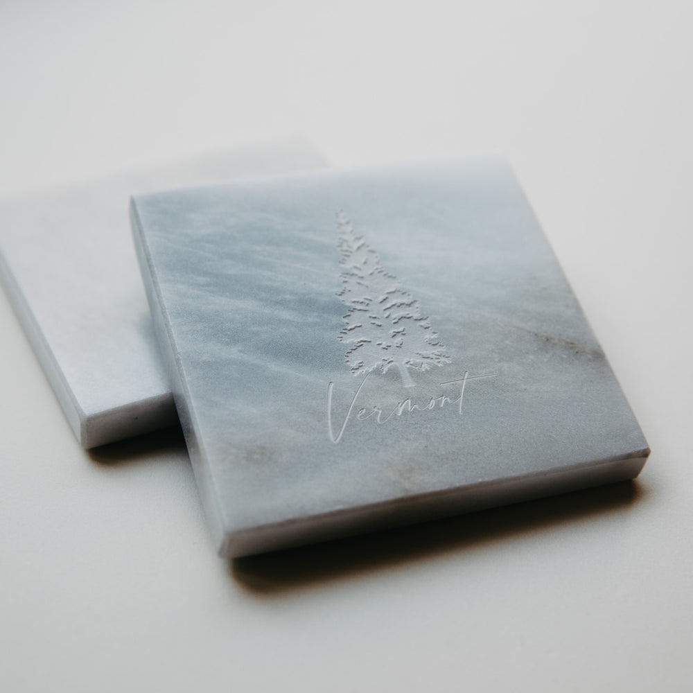 Vermont Pine Tree Engraved Marble Coaster Gift