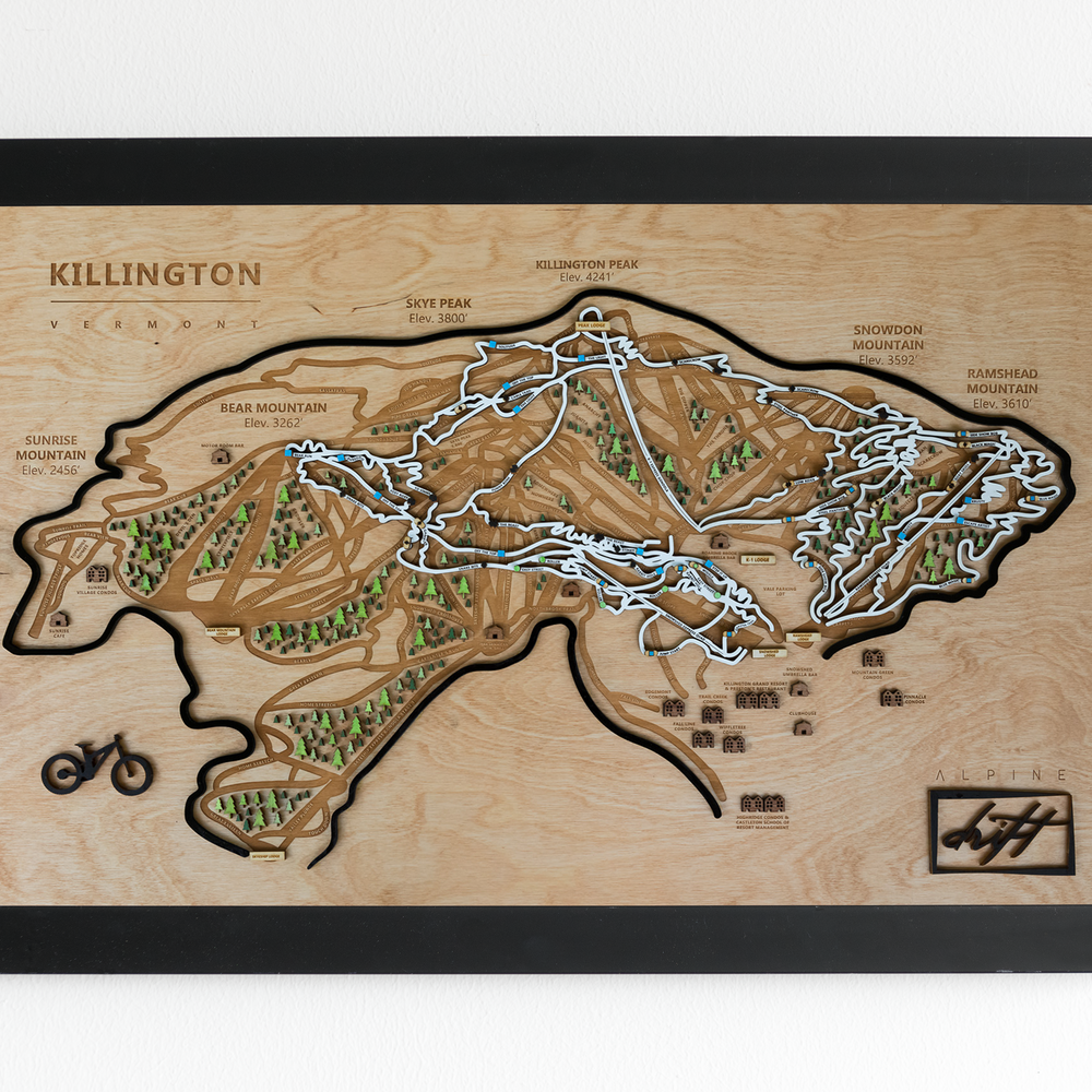 Ski Gift 3D wooden ski trail map Killington, VT Alpine Drift