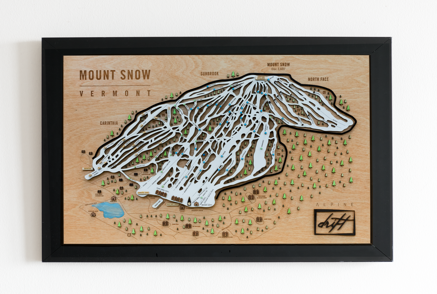 Mount Snow Vermont Wooden Ski Map Ski Gift Gift for Snowboarders