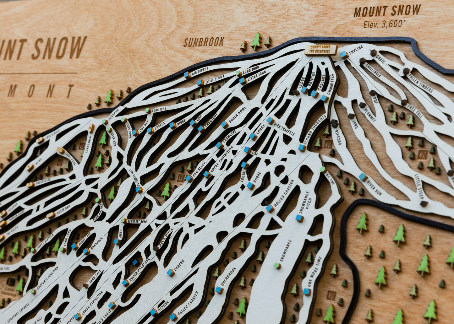 Mount Snow Vermont Wooden Ski Map Ski Gift Gift for Snowboarders