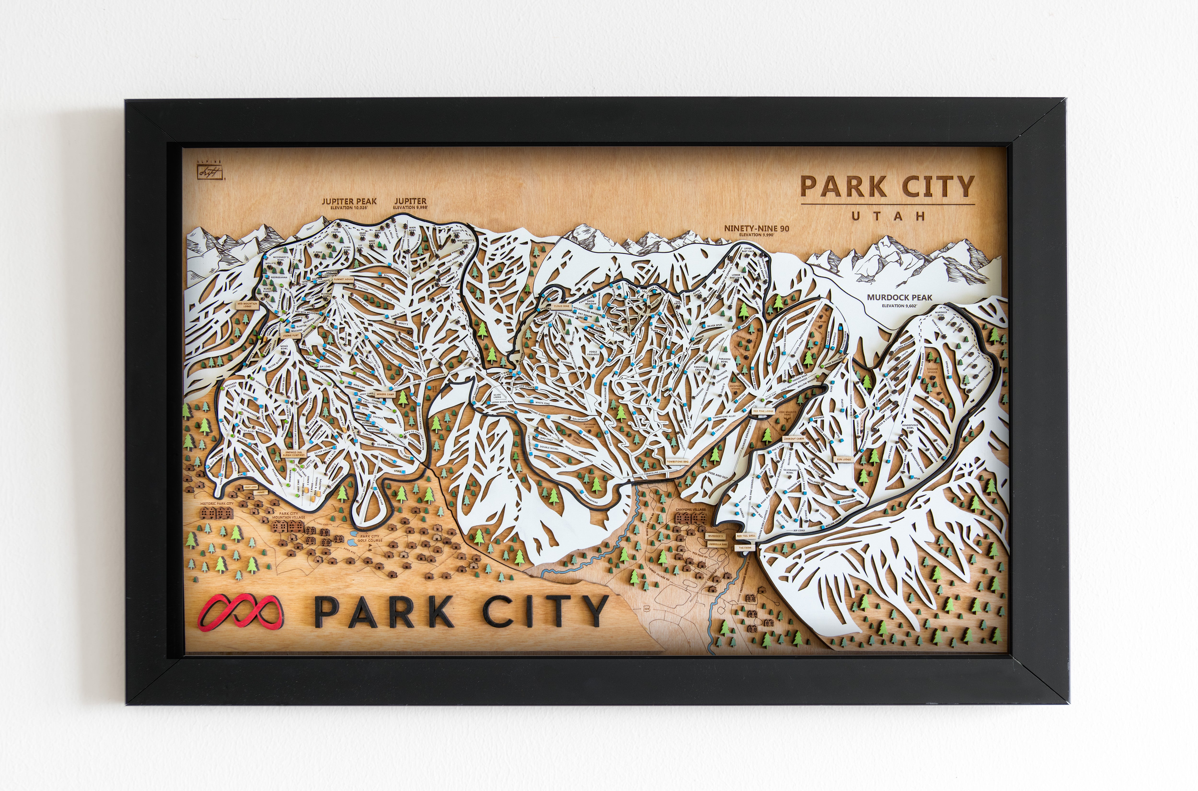 Park City Ski Map | Layered Wooden Ski Trail Map | Utah Mountain