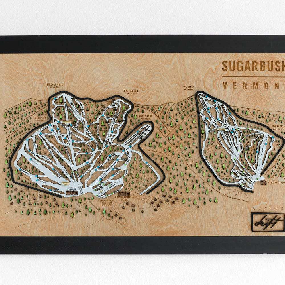 Sugarbush Vermont Ski Snowboard wooden trail map ski gift