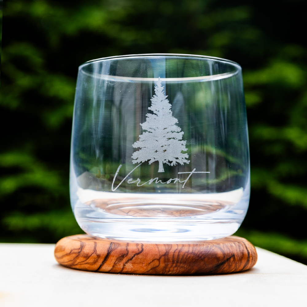 Vermont Pine Tree Etched Whiskey Glass - 13 oz