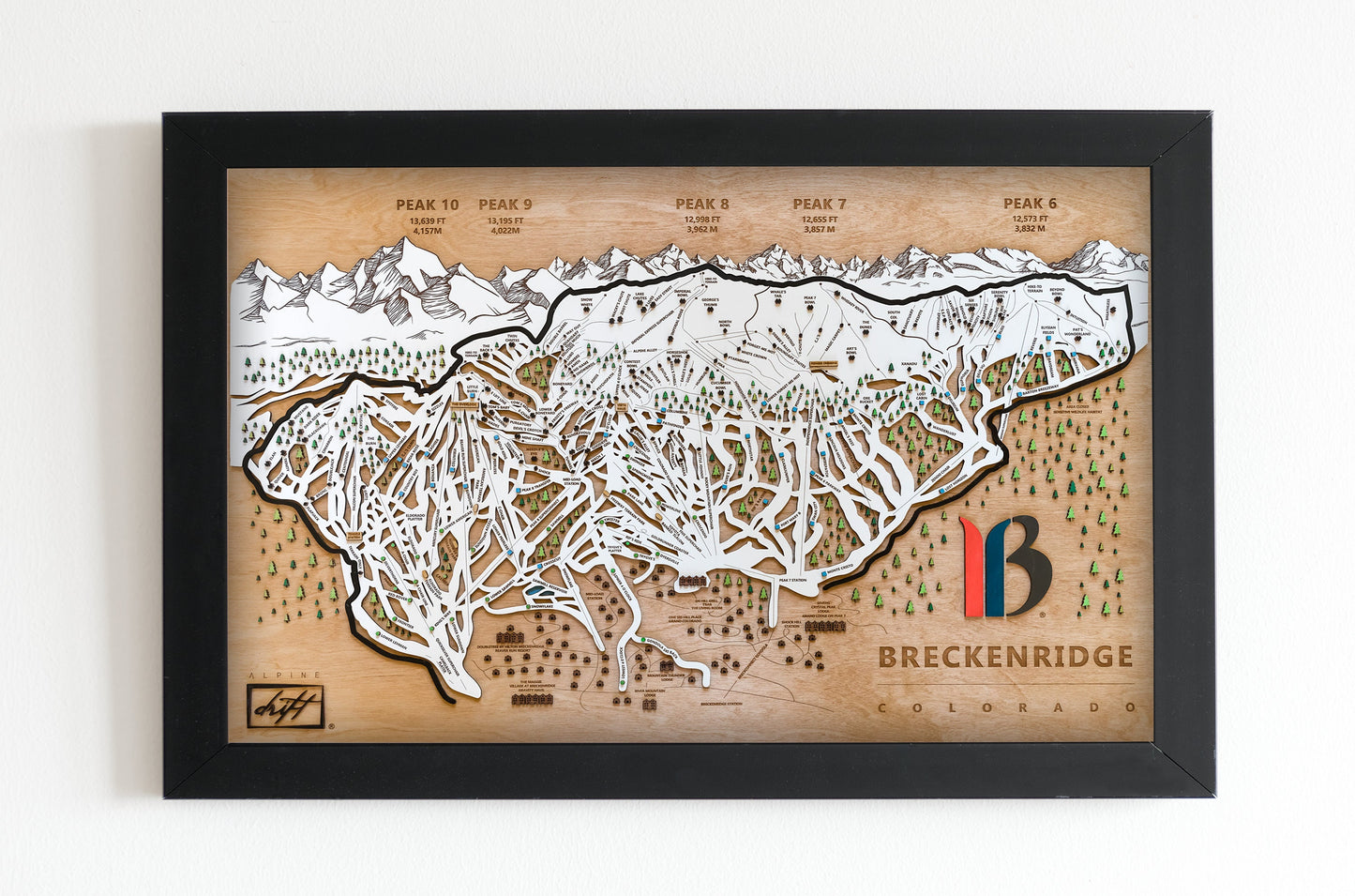 Custom wooden ski map gift