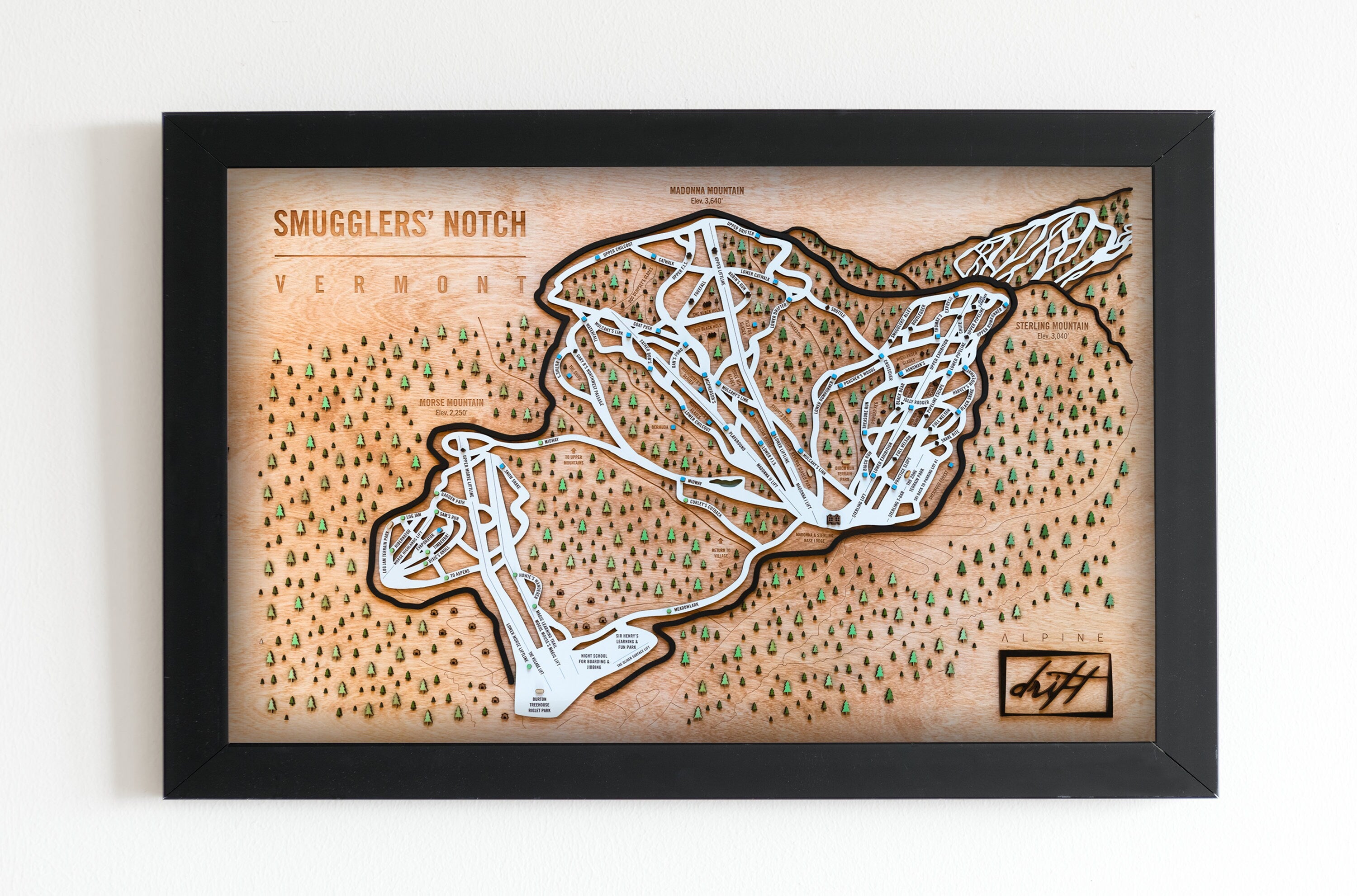 Smugglers’ Notch Ski Map | Layered Wooden Ski Trail Map | Vermont Moun ...