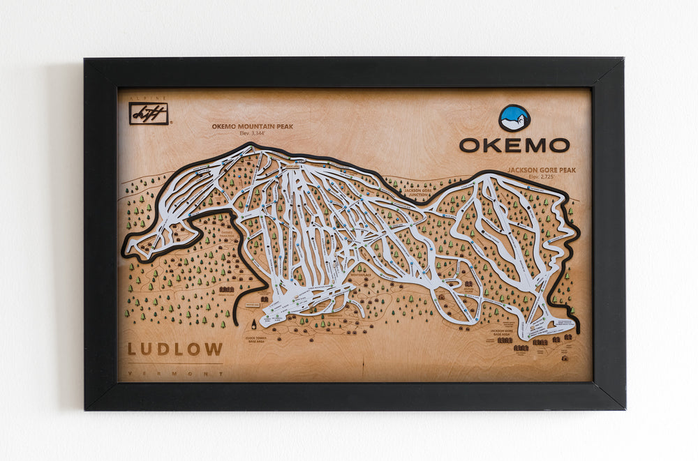 Okemo Wooden Ski Map Mountain Art Gift