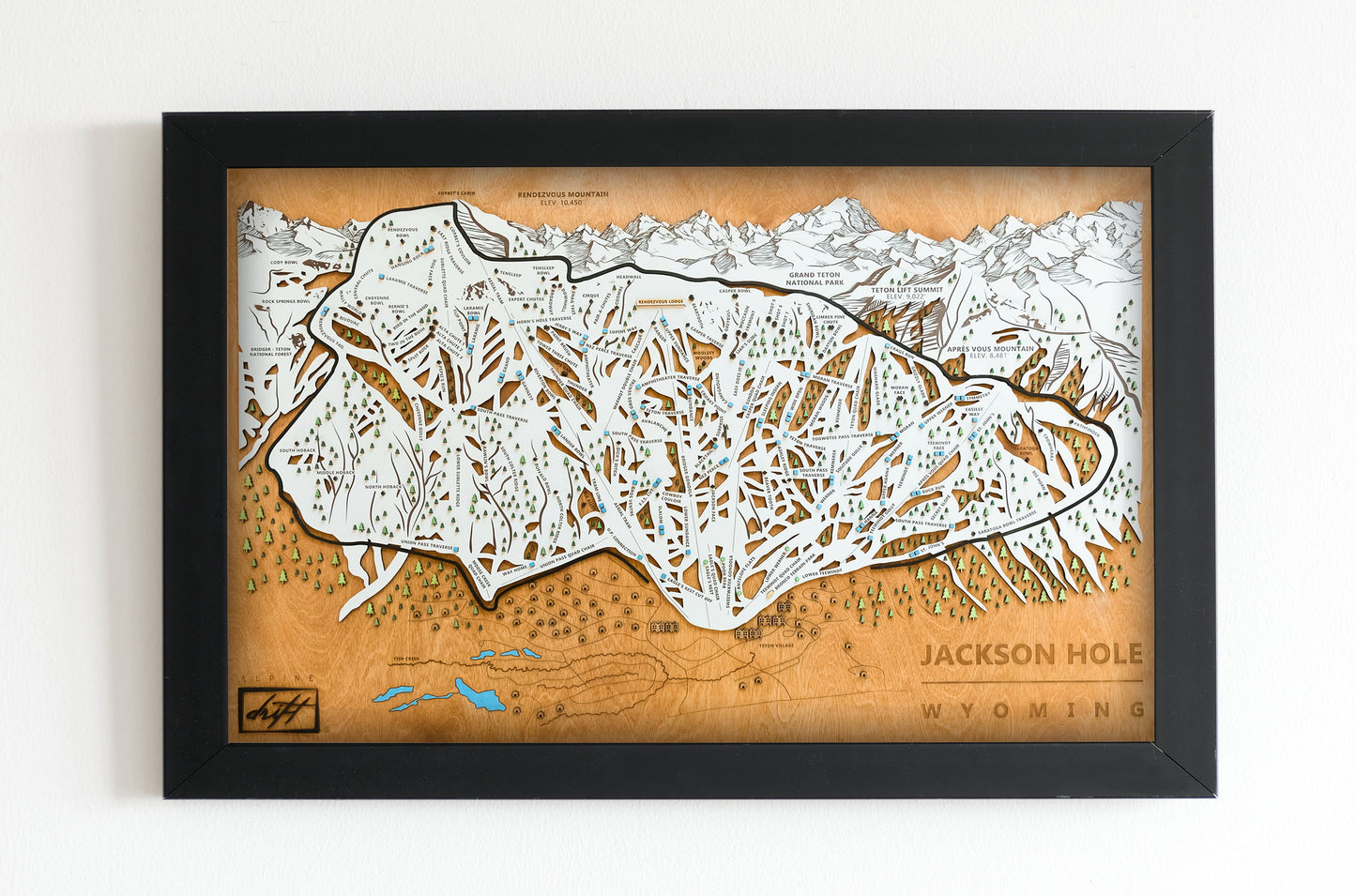 Jackson Hole Wooden Ski Map | Wyoming Ski Decor | Mountain Art | Ski and Snowboard Gifts