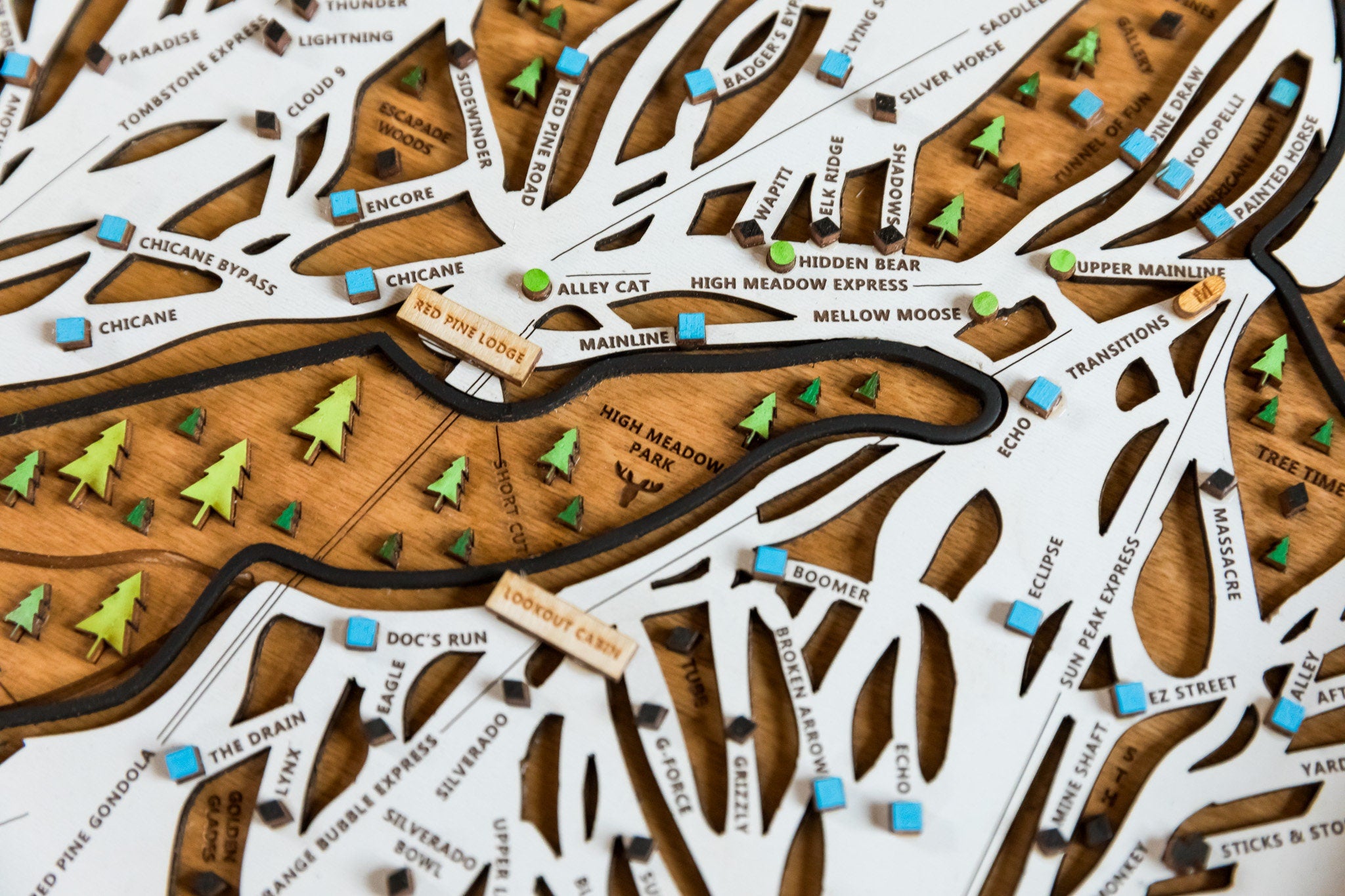 Park City Ski Map | Layered Wooden Ski Trail Map | Utah Mountain