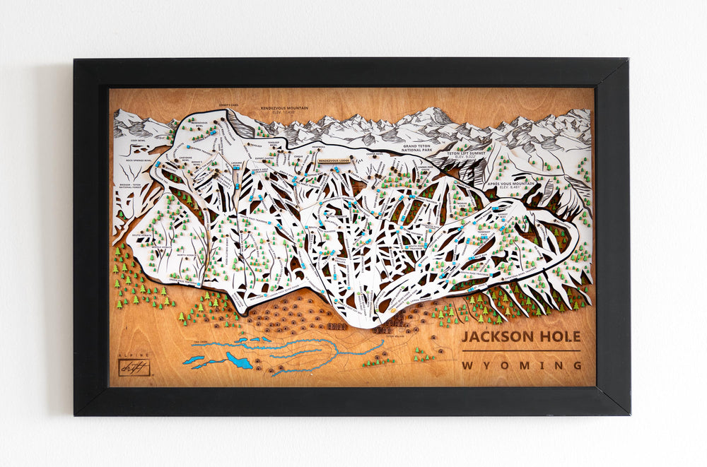 Jackson Hole Wooden Ski Map | Wyoming Ski Decor | Mountain Art | Ski and Snowboard Gifts