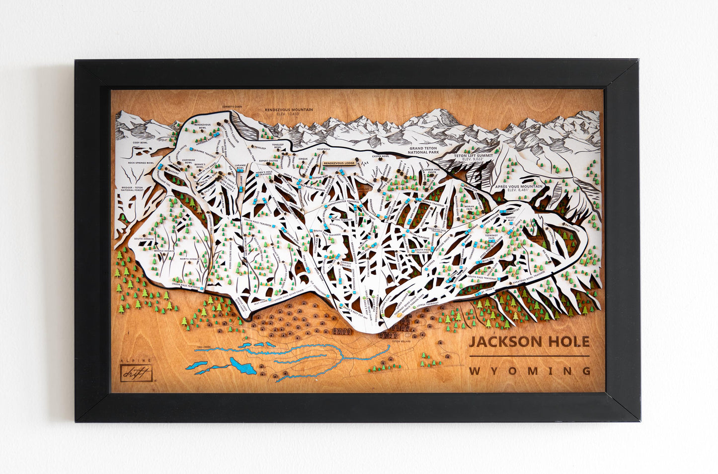 Jackson Hole Wooden Ski Map | Wyoming Ski Decor | Mountain Art | Ski and Snowboard Gifts