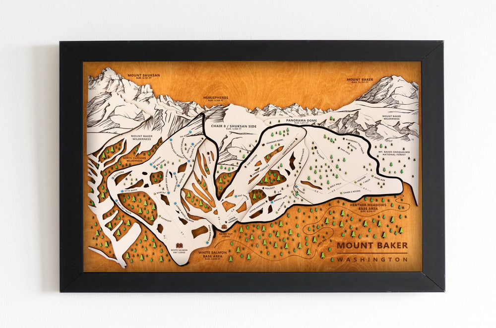 Original Mount Baker Wooden Ski Map | Mountain Art | Washington | Skier Snowboarder Gift | Washington Home Decor | Ski House
