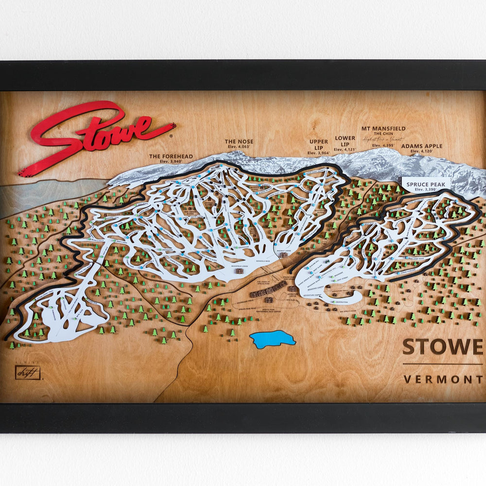 Original Stowe Wooden Ski Map | Mountain Art | Stowe Vermont | Skier Snowboarder Gift | Vermont Home Decor | Ski House