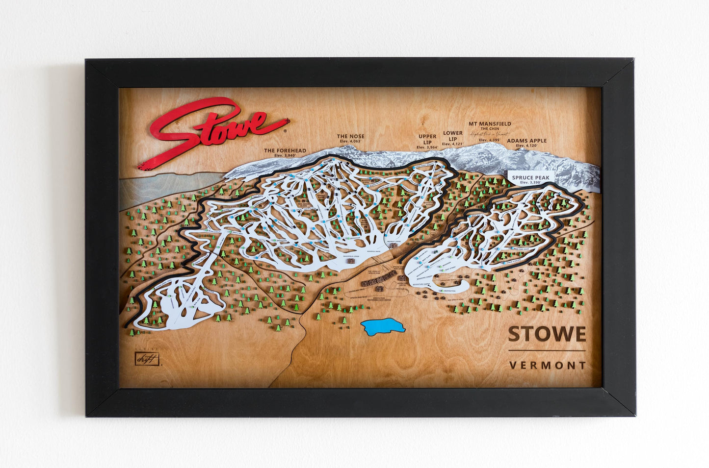 Original Stowe Wooden Ski Map | Mountain Art | Stowe Vermont | Skier Snowboarder Gift | Vermont Home Decor | Ski House