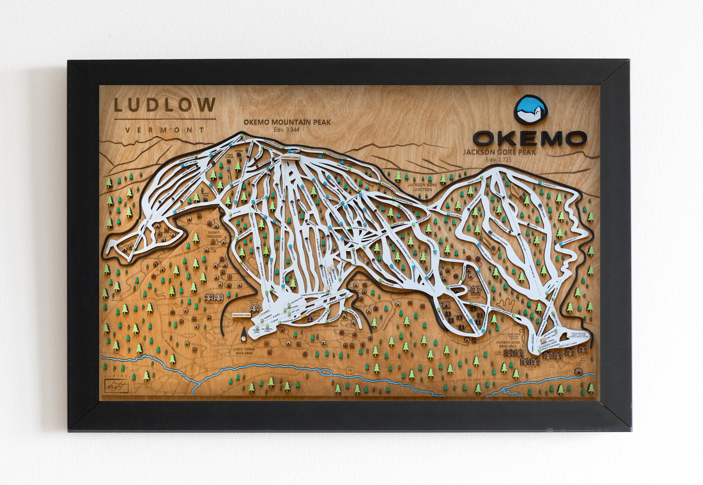 Original Okemo Wooden Ski Map | Mountain Art | Okemo Vermont | Skier Snowboarder Gift | Vermont Home Decor | Ski House