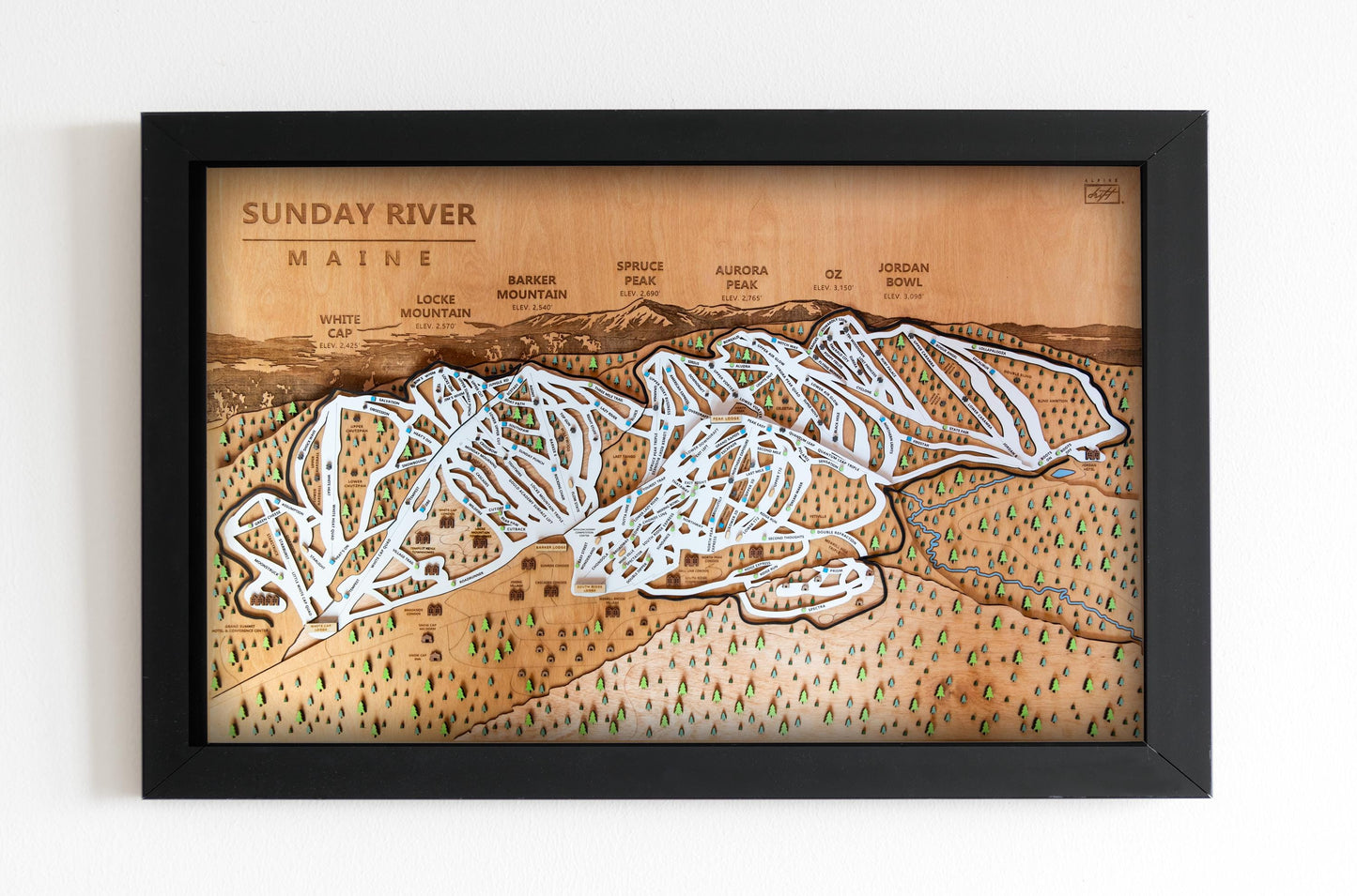 Sunday River Ski Map | Layered Wooden Ski Trail Map | Maine Mountain Art | Sunday River Resort Decor | Ski House Wall Art