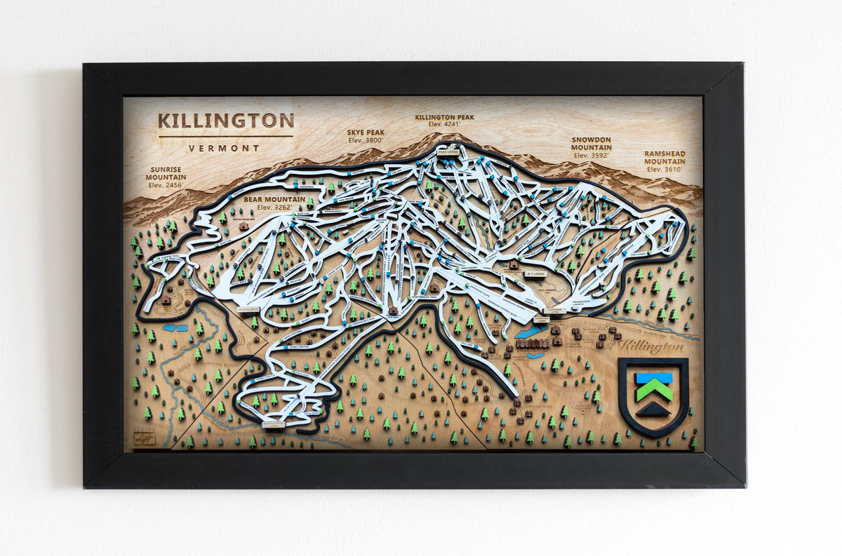 Killington Ski Map | Layered Wooden Ski Trail Map | Vermont Mountain Art | Killington Resort Decor | Ski House Wall Art