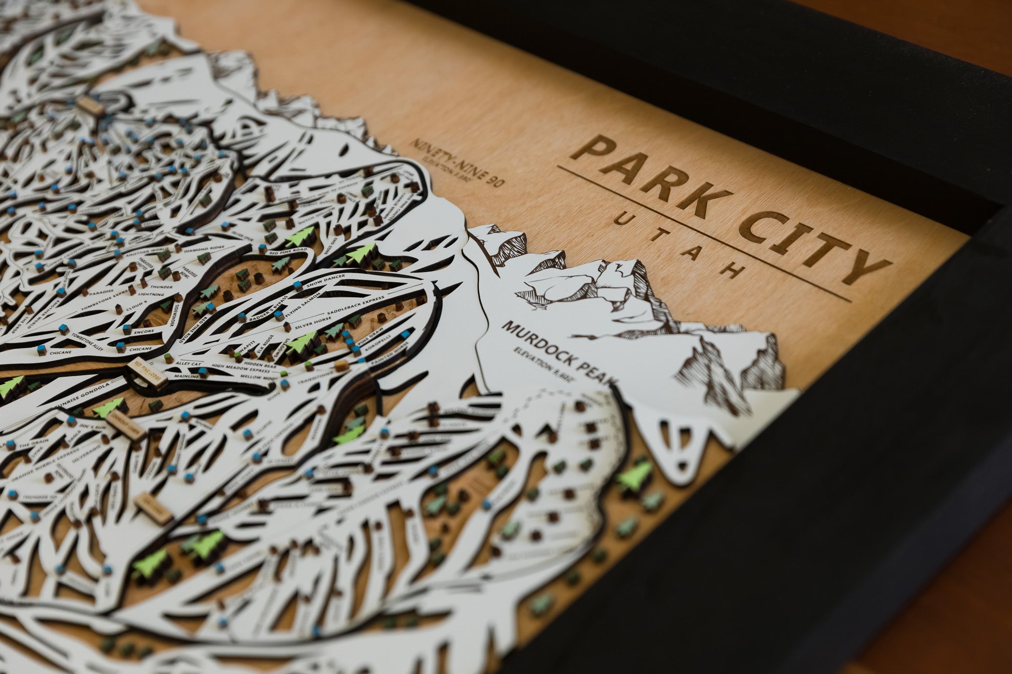 Park City Ski Map | Layered Wooden Ski Trail Map | Utah Mountain