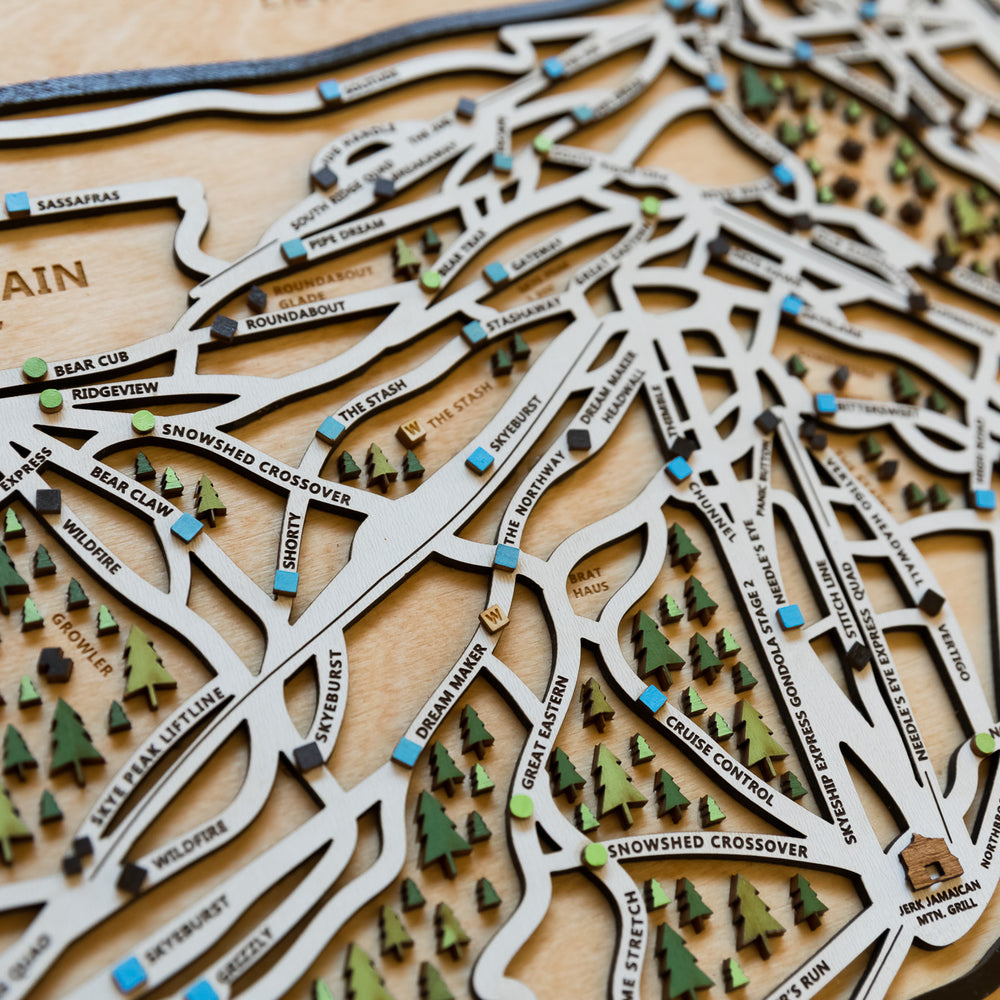 Ski Gift 3D wooden ski trail map Killington, VT Alpine Drift