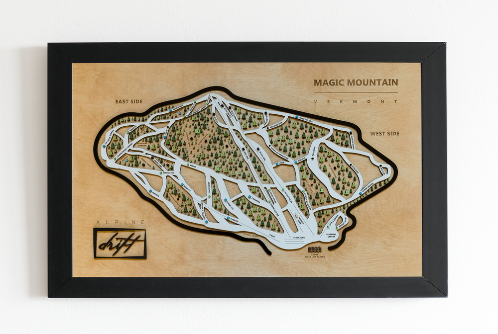 Ski Gift 3D wooden ski trail map Magic Mountain, Vermont Alpine Drift