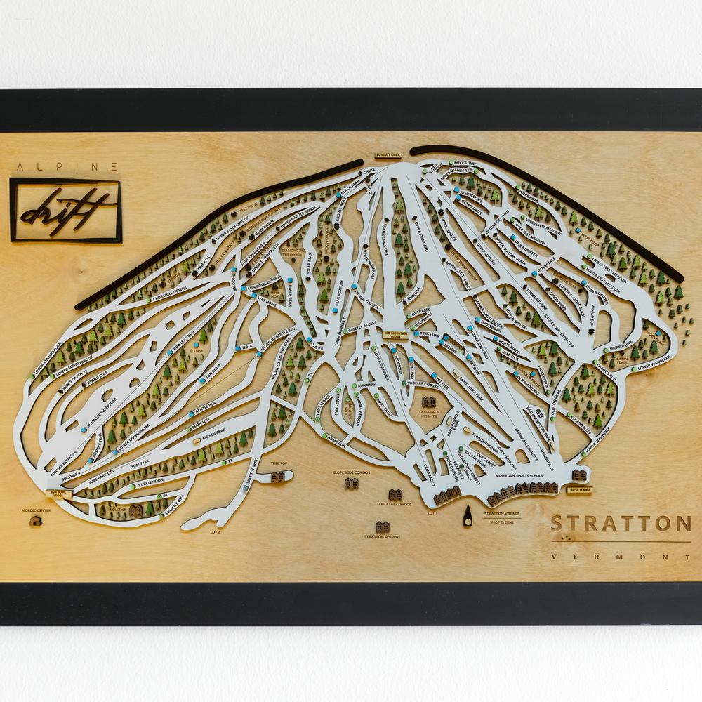 Stratton, Vermont Wooden Ski map 3D Ski Art Alpine Drift