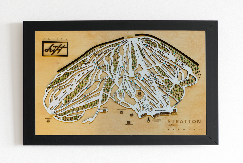 Stratton, Vermont Wooden Ski map 3D Ski Art Alpine Drift