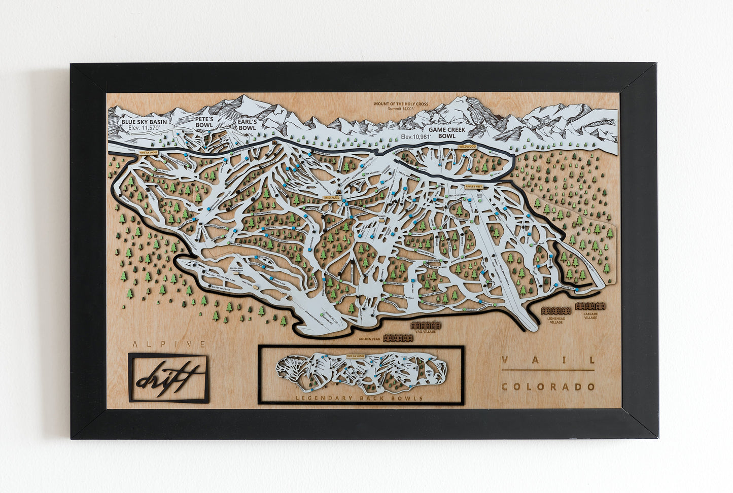Vail Colorado Wooden Trail Map | Gift for Skiers | Gift for Snowboarders | Mountain Design