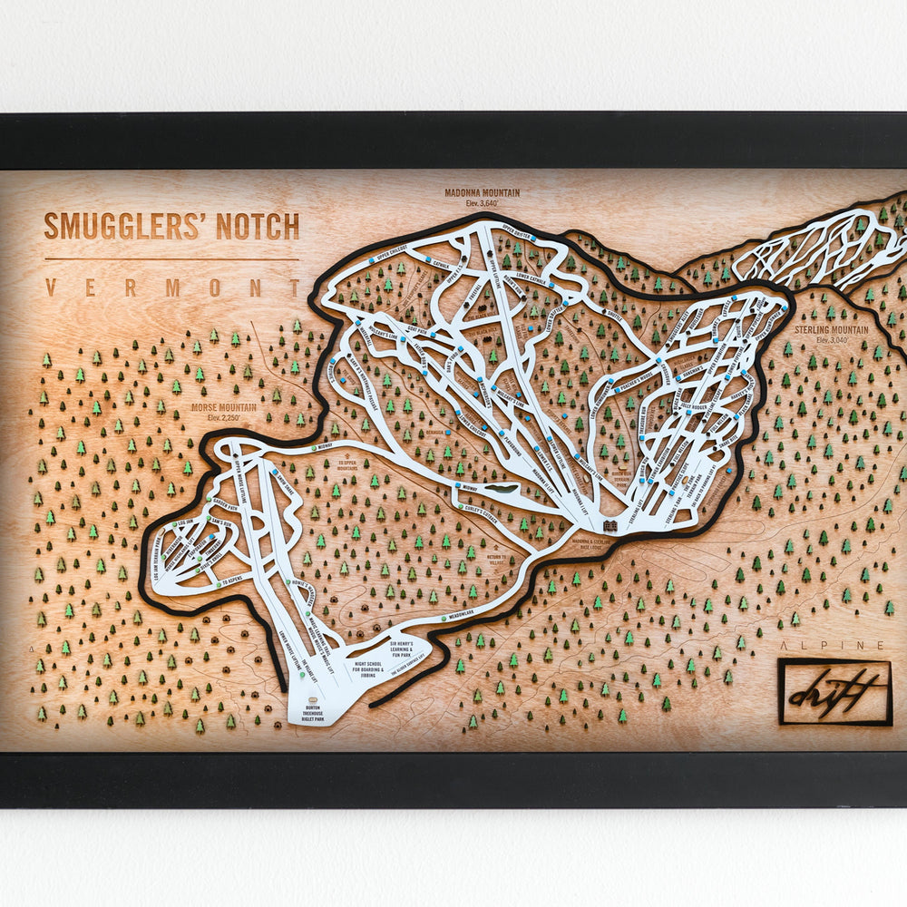 Smugglers' Notch Wooden Ski Map | Ski Map Art | Vermont Art | Mountain Art | Ski House | Ski Snowboarding Gift